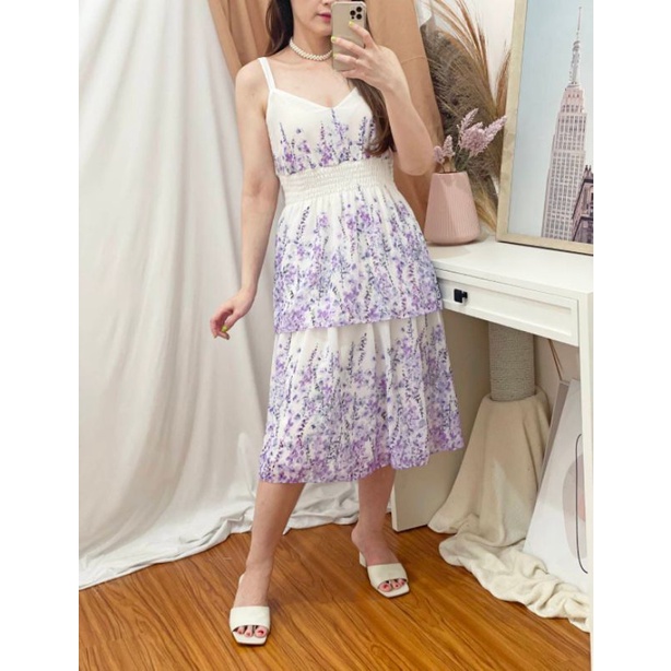 Melonie lavender flower tiered flowy dress