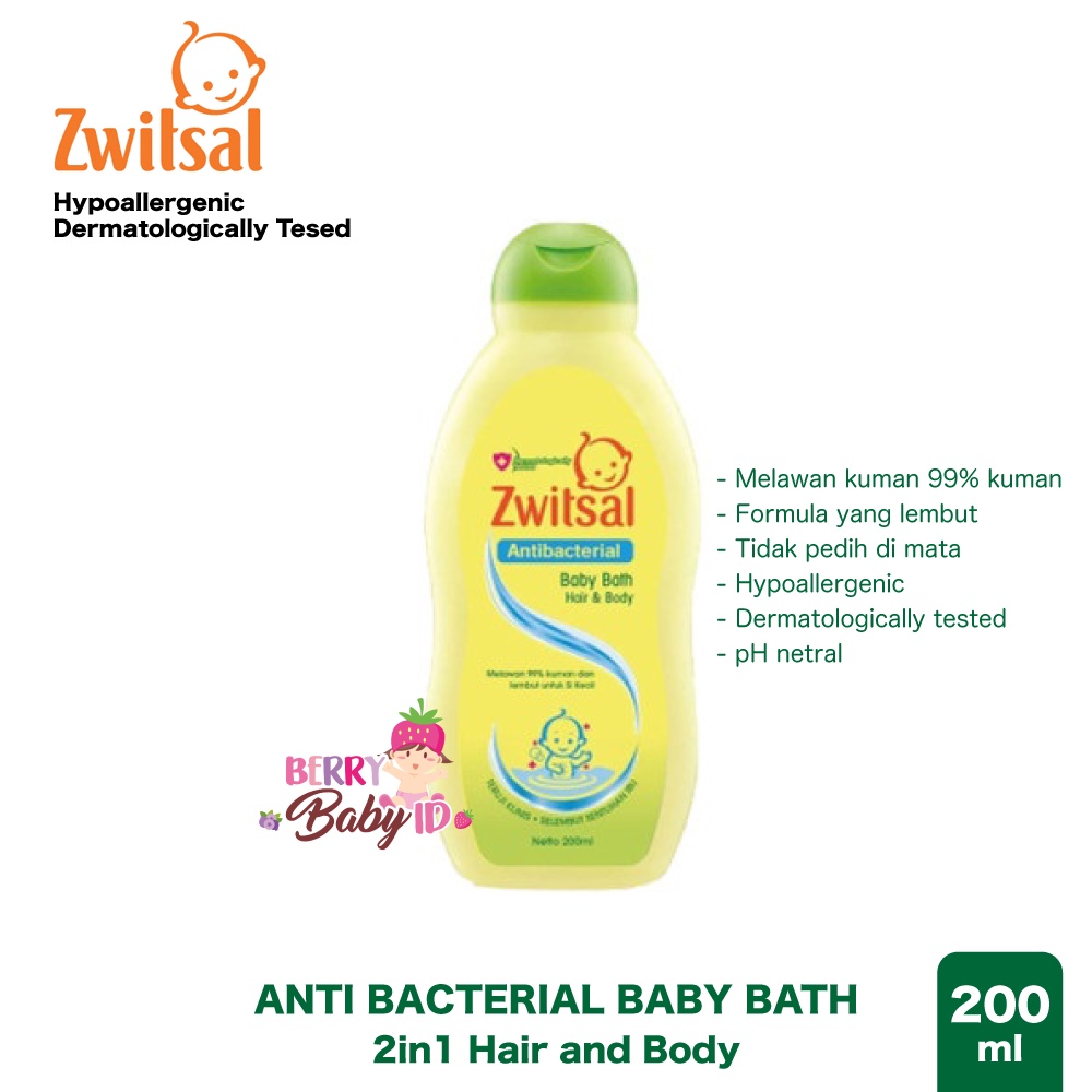 Zwitsal Antibacterial Baby Bath 2-in-1 Hair &amp; Body Sabun &amp; Shampo Bayi Berry Mart