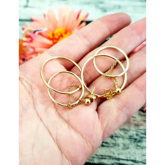 LRC Anting Tusuk Fashion Gold Circle Stainless Steel Earrings F59821