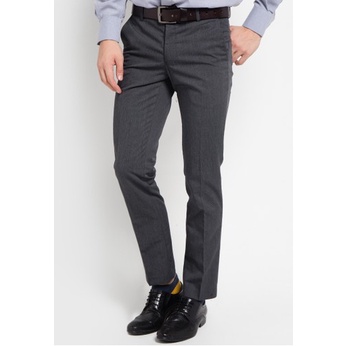 Celana Formal Pria Slimfit Abu Abu Gelap Kain Gabardine 27-38 Modern