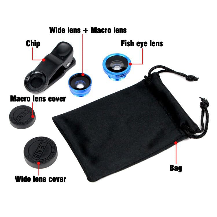 UNIVERSAL CLIP LENS FISH EYE MACRO WIDE KLIP LENSA 3 IN 1 SMARTPHONE