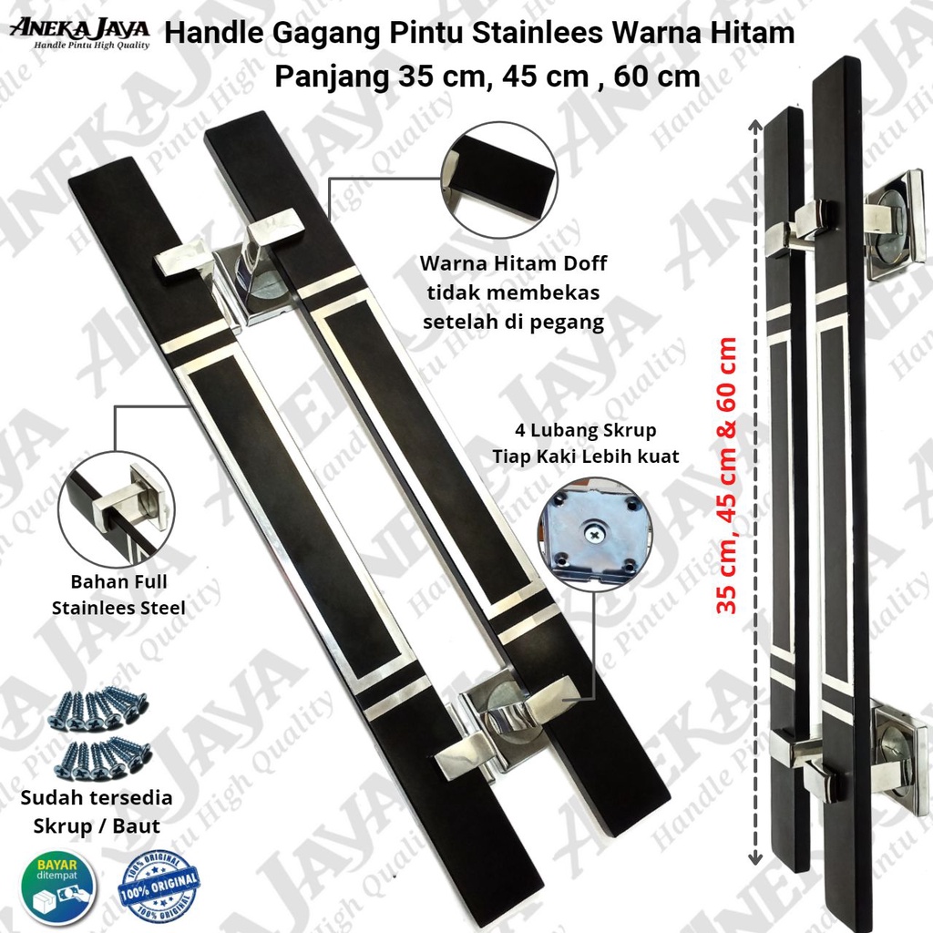 Handle pintu rumah 35 cm 45 cm 60 cm Hitam Gagang Pintu rumah Tarikan pintu Pegangan pintu rumah awet murah