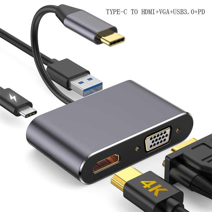 Male to HDMI Thunderbolt USB 3.0 Female 3 in 1 Adapter Konnekta Cable USB Type C C 
