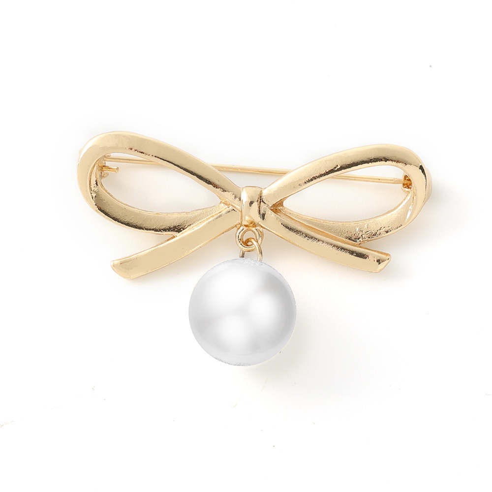 1 Pc Bros Pin Bentuk Pita Besar Aksen Mutiara Untuk Aksesoris Pernikahan Wanita-#1