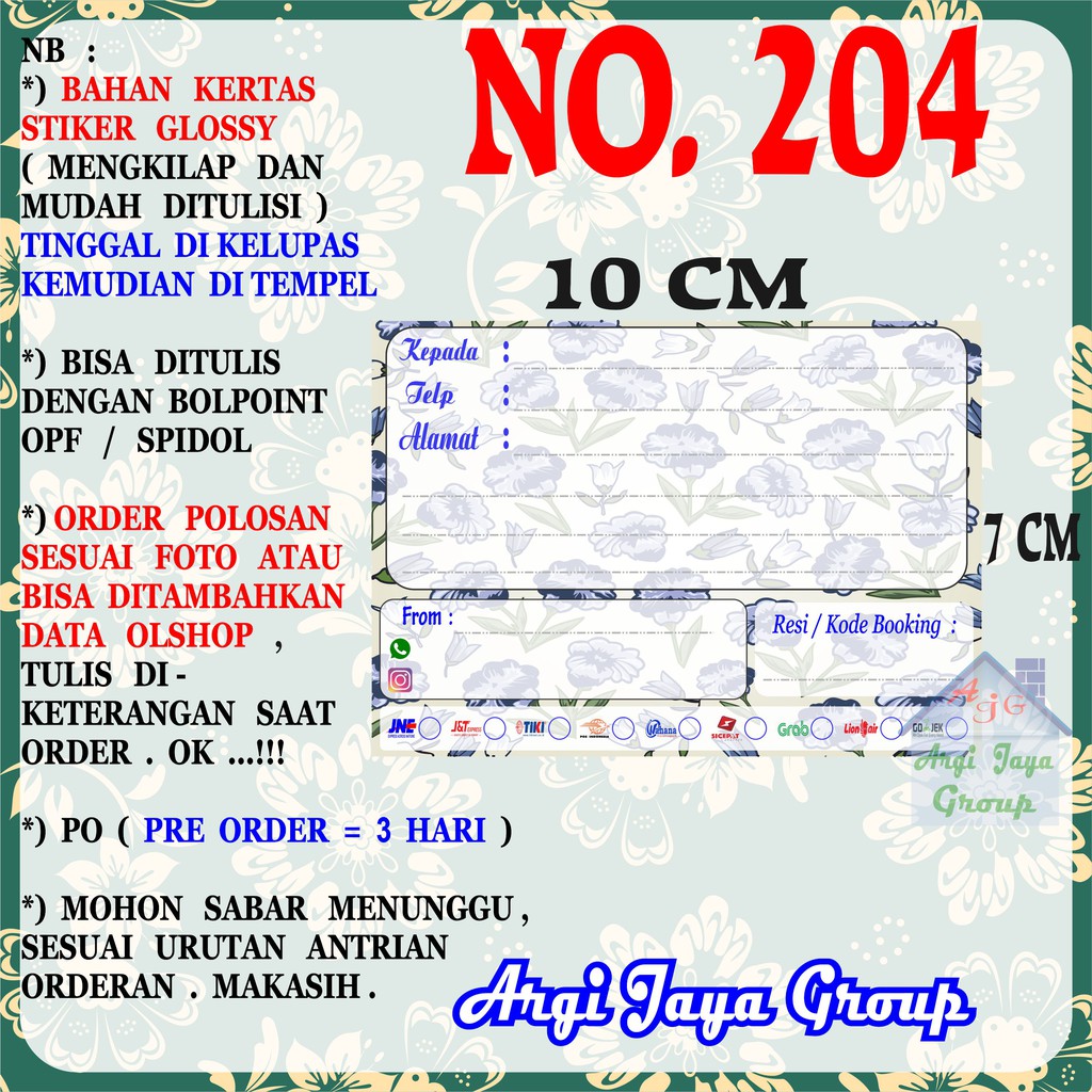 

Stiker Pengiriman - Sticker Alamat Olshop Murah Nomer 204 - 10x7 cm - Glossy