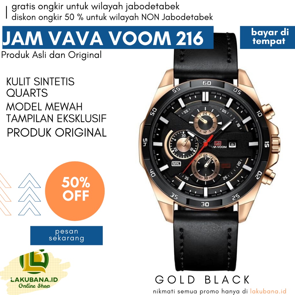GRATIS ONGKIR - Jam Tangan Pria Va Va VOOM Black Gold 216