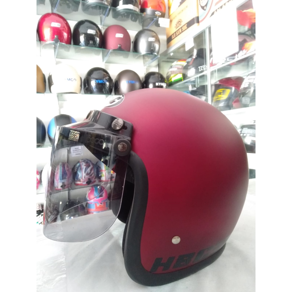 HBC Polos Helm Half Face Kaca Bogo Datar Original Maroon Doff Standar Keamanan SNI COD +KardusBubble