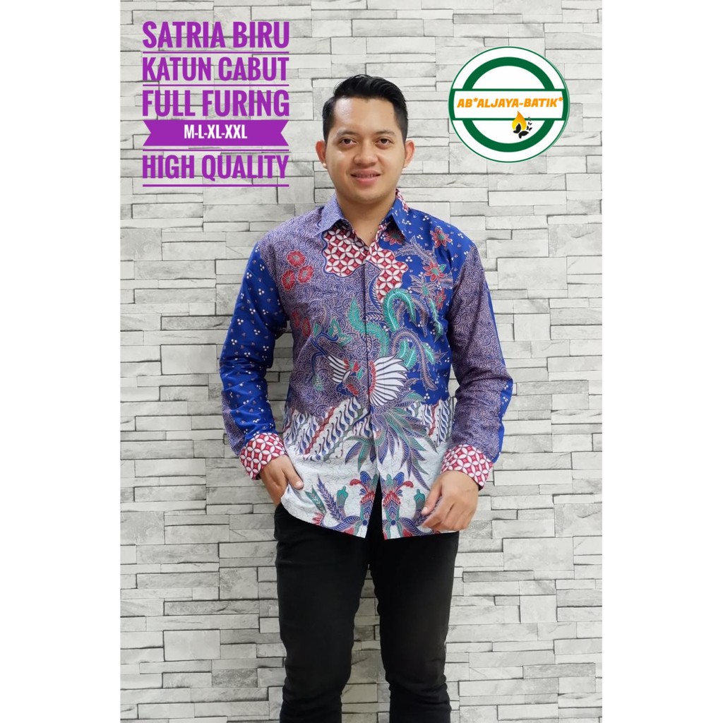 SATRIA BIRU Kemeja Batik Pria Lengan Panjang Katun Halus FULL FURING Batik Aljaya