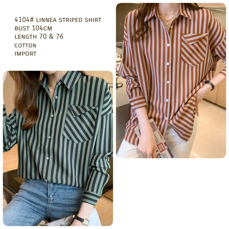 MDLV ~ 4104 Linnea Striped Shirt Kemeja Salur Import