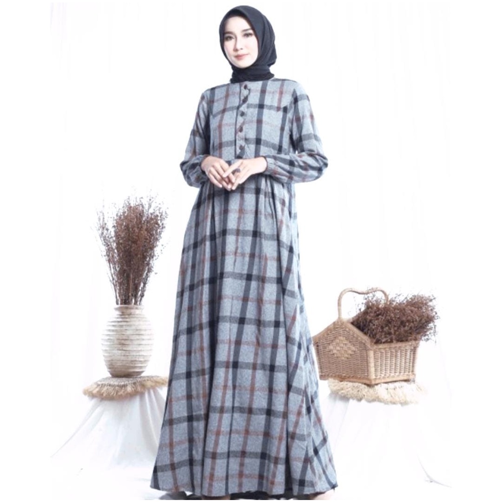 LANGSUNG KIRIM GAMIS FLANEL JUMBO  KOTAK-KOTAK MAYUNG SAKU  BUSUI TALI PINGGANG