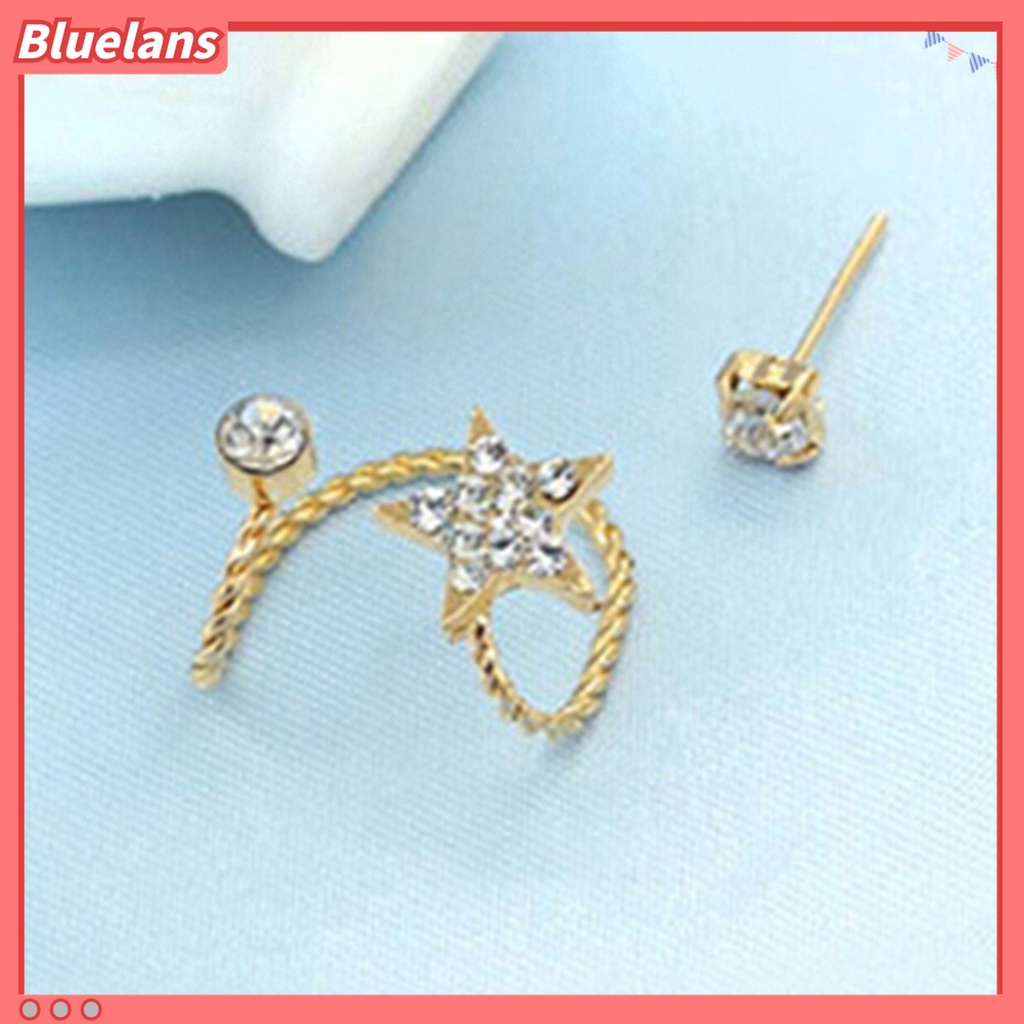 2pcs / Set Anting Stud Desain Bintang Aksen Berlian Imitasi Bahan Alloy Ramah Lingkungan Untuk Wanita