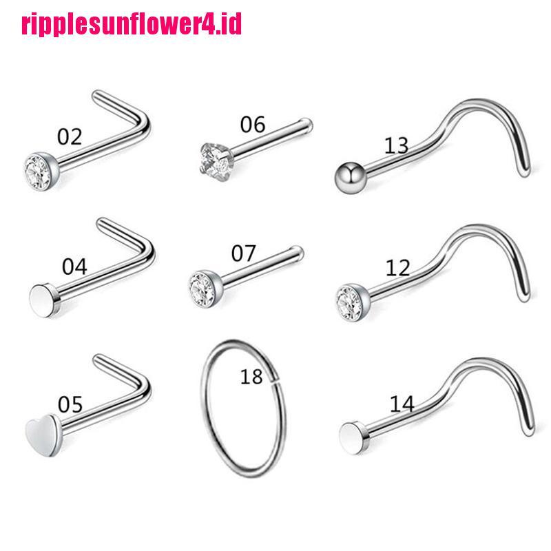 Set Perhiasan Cincin Tindik Tubuh Hidung Bentuk L Bend Twist Bahan Stainless Steel 20G