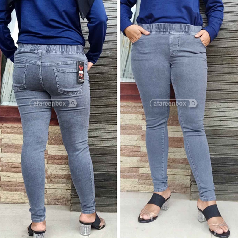 Legging Jeans Jumbo Pinggang Karet Stretch Jegging Jeans Skinny Celana Panjang Jeans Wanita 27-38