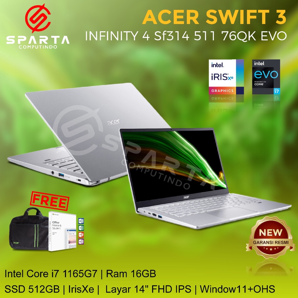 Laptop Acer Swift 3 Infinity 4 SF314 511 76QK Pure Silver New Garansi Resmi