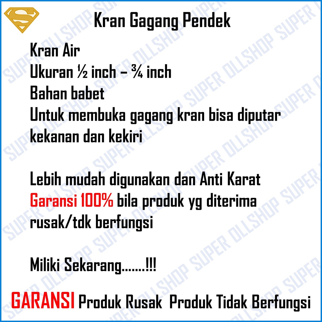 Kran Air Keran Gagang Biru Pendek Model Onda 1/2&quot; 3/4&quot; Inch Kran Tembok Taman Kamar mandi Engkol