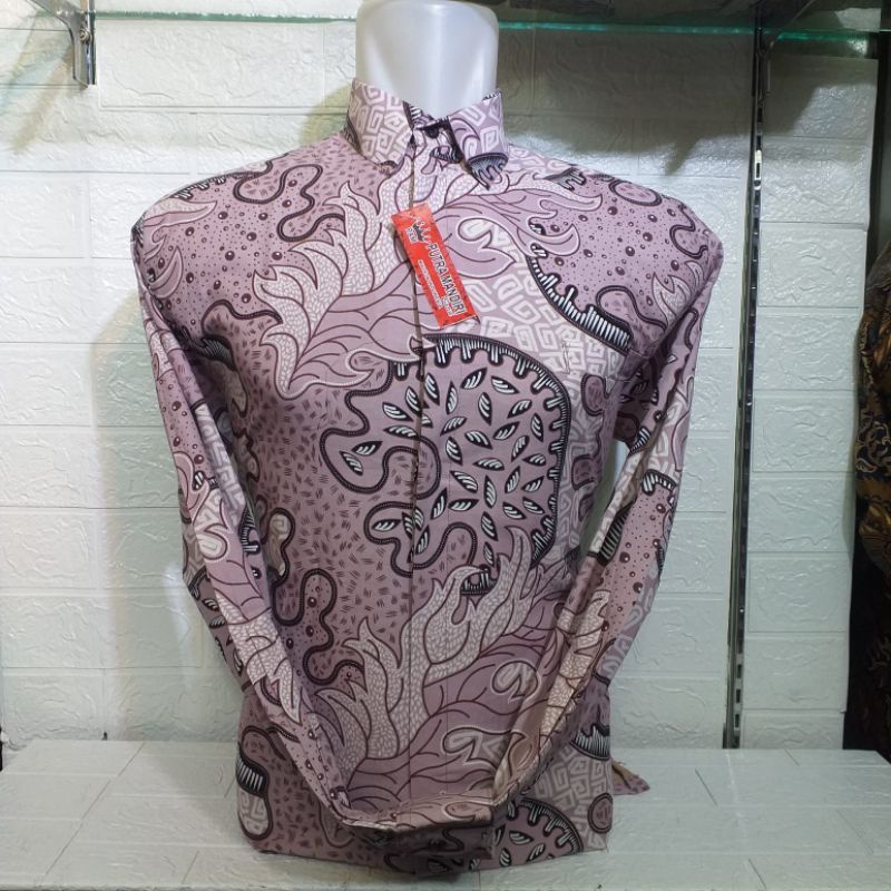 ATASAN KEMEJA BATIK PRIA LENGAN PANJANG WARNA UNGU LILAC PURPLE VIOLET / HEM BATIK PRIA WARNA UNGU M L XL XXL