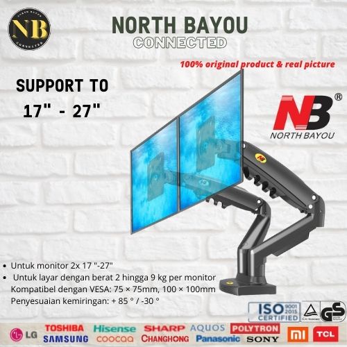 BRACKET MONITOR LED 17-27 INCH GAS SPRING, DUAL STAND MONITOR PC