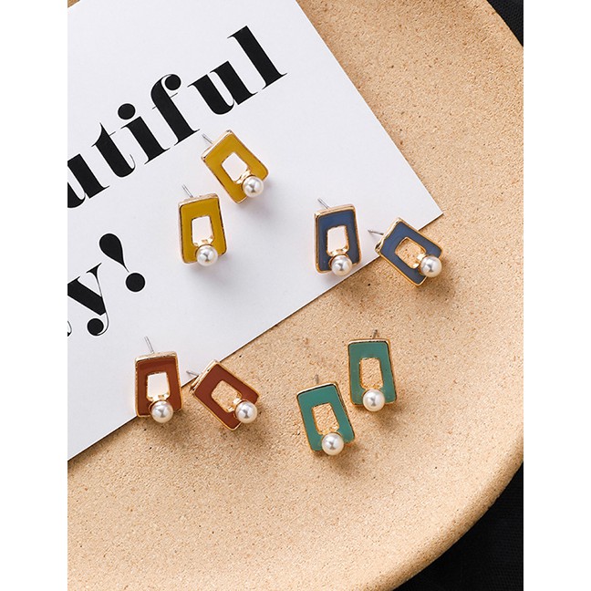 LRC Anting Tusuk Fashion Pearl Drops Geometric Hollow Square Stud Earrings F69724