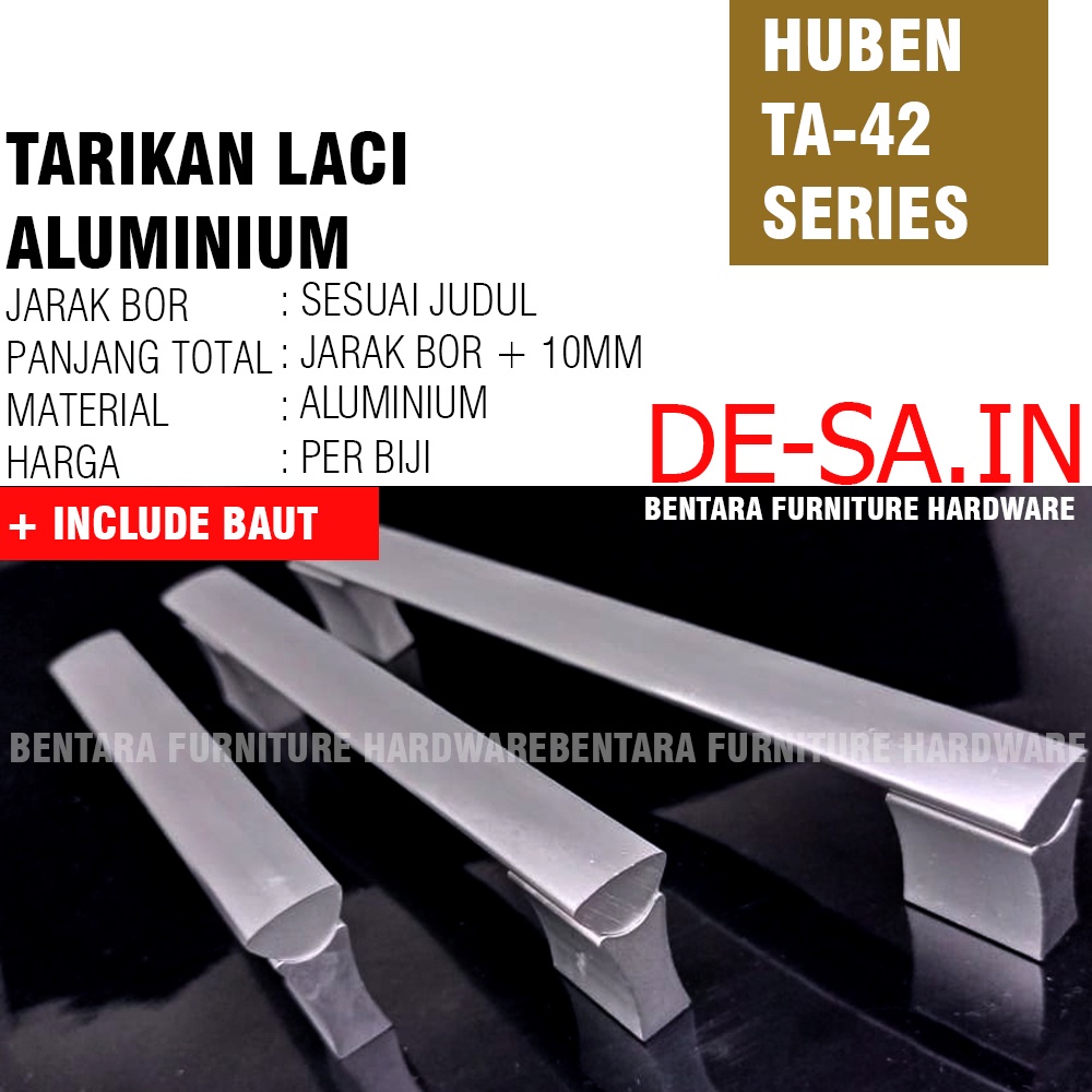 Huben TA-42 160 Mm - Tarikan Laci Meja Lemari Kabinet Gagang Pintu Handle Aluminium Anodized (Sekitar 16 - 17 cm )