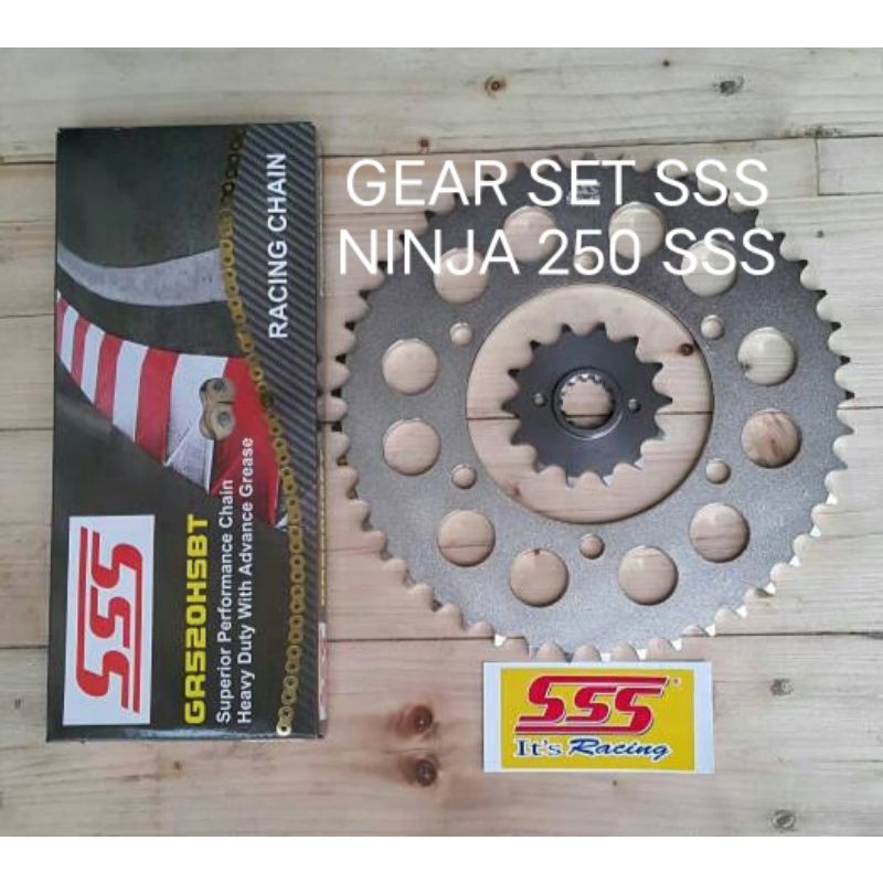 GEAR SET SSS NINJA 250 FI/NINJA 250 KARBU/NINJA Z250 SSS GEAR DEPAN BELAKANG RANTAi/GEAR SET YAMAHA 