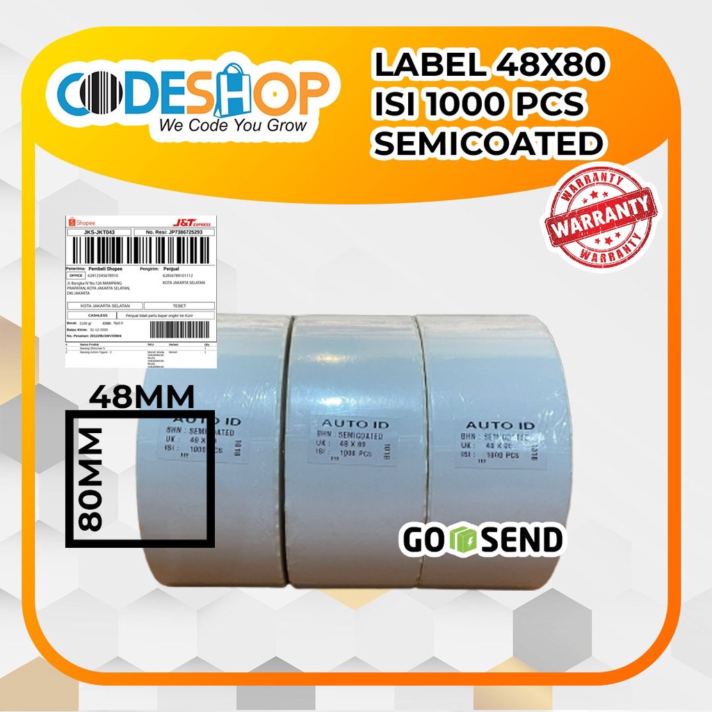 PROMO LABEL STIKER BARCODE SEMICOATED UK.48X80 / 48 X 80 1LINE @500 PUTIH POLOS