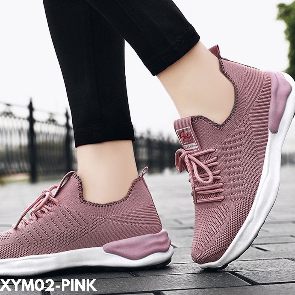 SEPATU SNEAKERS WANITA DESIGN CANTIK BERTALI SOLE WARNA BAHAN FLYKNIT BERKUALITAS IMPORT YM02