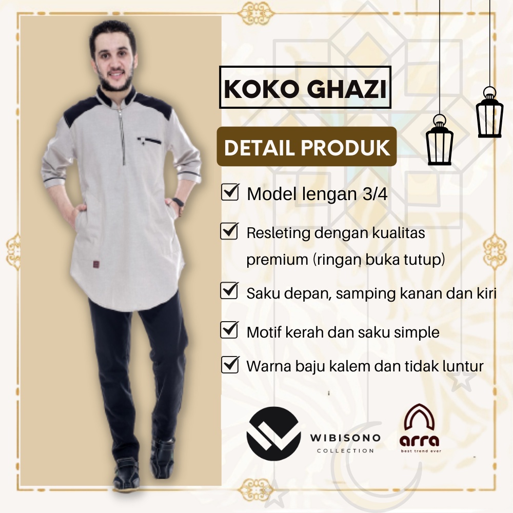 Baju Koko Kurta Pria YU3 Cowok Dewasa Lengan Pendek 3/4 Terbaru Premium Murah Original GHAZI