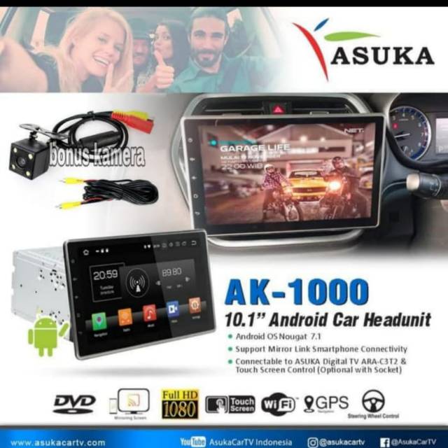 Head unit doubledine android Asuka - 1000 10inc bonus kamera mundur