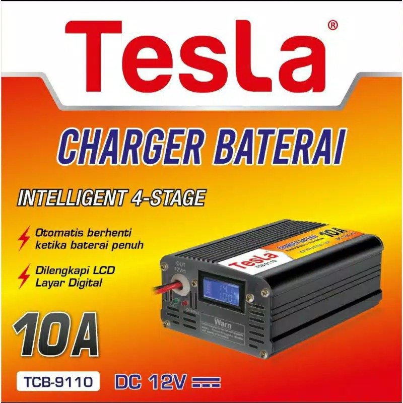 Pengecas Cas Aki Tesla 10 Ampere Charger Baterai Aki 10A 12V Batre Battery