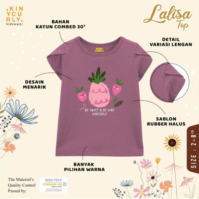 Lalisa top/Kaos anak perempuan 2-8Th/Kaos kinycurly