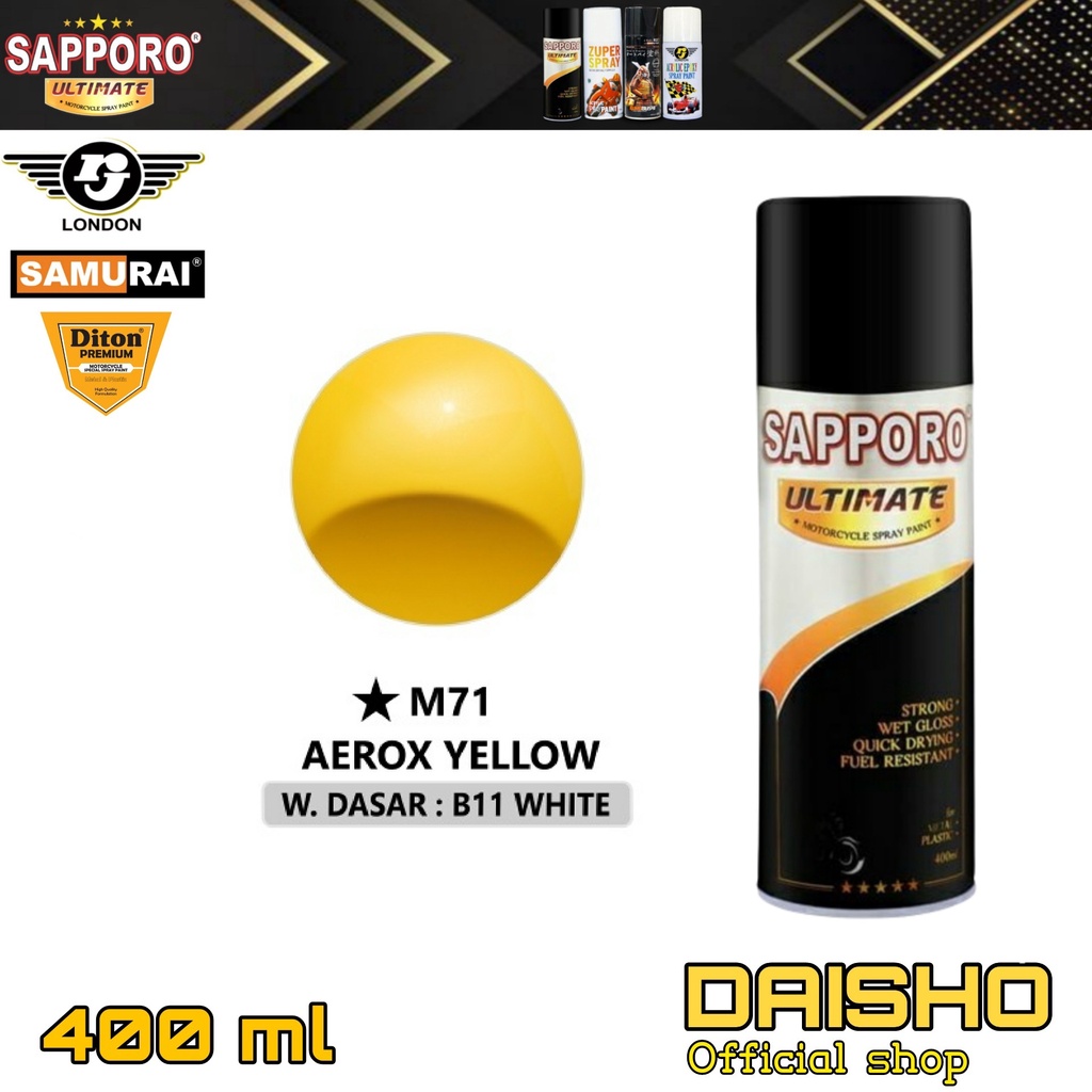 SAPPORO ULTIMATE M71* AEROX YELLOW KUNING 400ml CAT SEMPROT SPRAY PAINT PILOK PILOX
