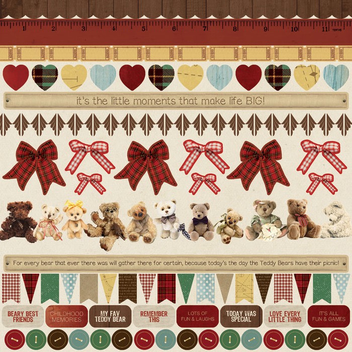 Kertas Scrapbook uk. 30x30 cm - SS256_TeddyBearsPicnic_Sheet
