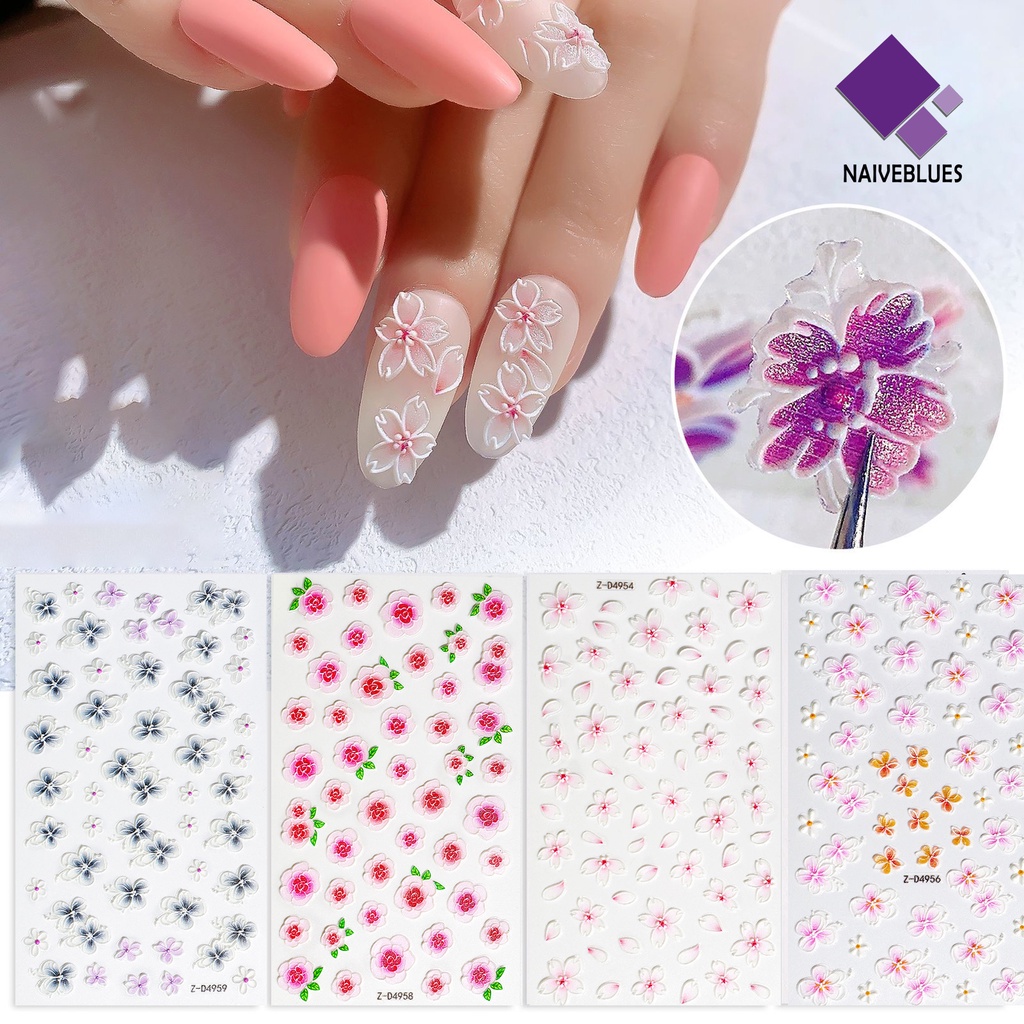 Naiveblue &gt; Stiker Decal Kuku Motif Bunga / Daun 5D Ultra Tipis Untuk Manicure / Nail Art