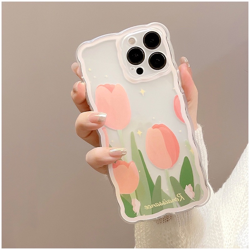 Transparan Tulip Softcase Bunga Case HP Lucu for iphone XS Max XR 11 Pro Max 12 Pro Max 13 Pro Max