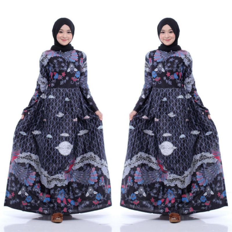 Batik Couple keluarga sania ruffle ori ndoro jowi dnt motif Rembulan abu-Gamis ibu
