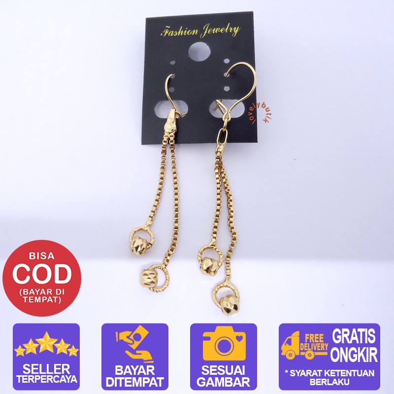 Lovelybutik - Anting Xuping Perhiasan Fashion Wanita Model Desi juntai Panjang Tali Italy Warna Emas