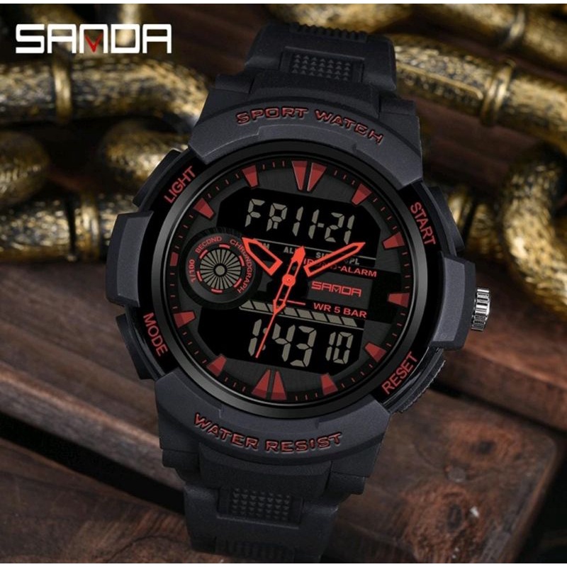 Jam Tangan SANDA Jam Tangan Pria Digital Analog Tali Rubber Shockproof Anti Air