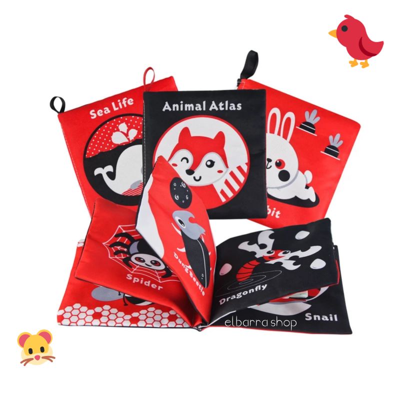 Mainan Edukasi Sensory Buku Kain Bayi Hitam Putih Merah Soft Cloth Book Black White Baby SoftBook Kontras Bunyi Kresek Plastik Kado Bayi Buku Bantal Soft Book High Contras Book Buku Kain Kontras Bayi Newborn Lembut