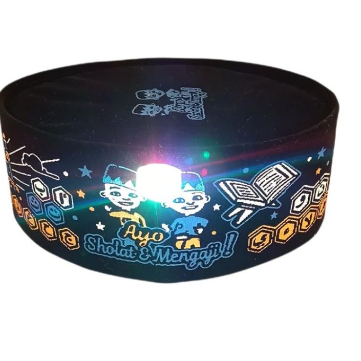 JP.01Jl22х - Peci Songkok Kopyah Anak Laki laki Karakter Led Hitam Polos Bordir Nu Tinggi Kekinian M