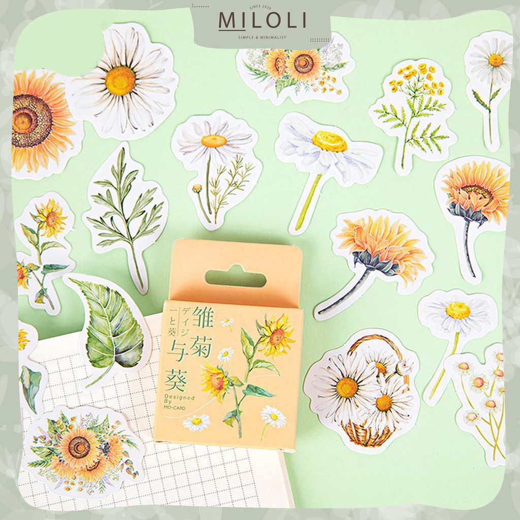 

[MILOLI] 46 Pcs SUNFLOWER Deco Sticker DIY Scrapbook Stiker Lucu Bunga Matahari Kotak - B0067