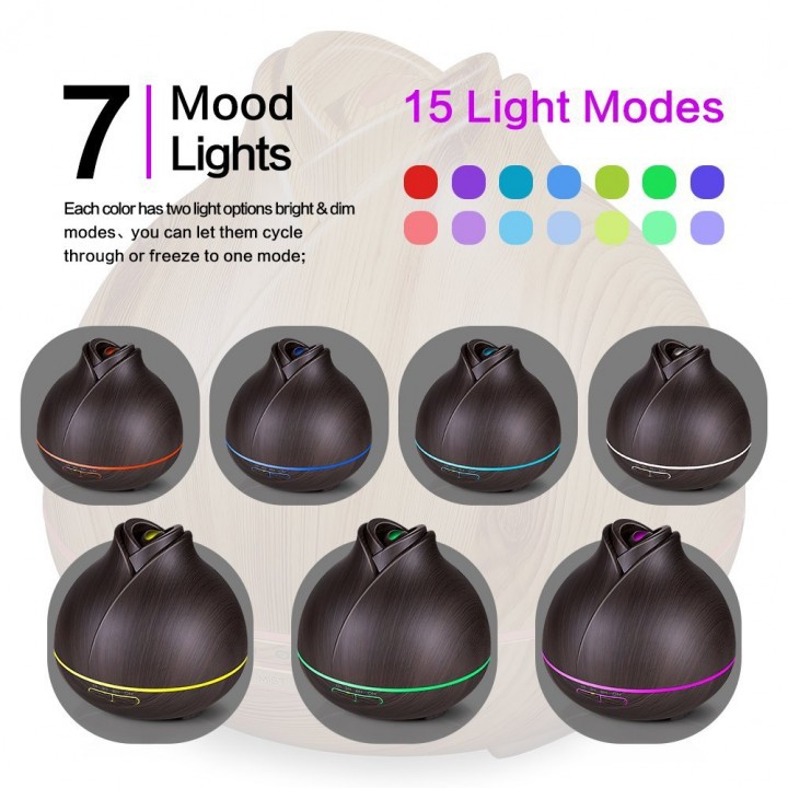 H18 Wooden Humidifier Aroma Diffuser 7 Color LED Light 400ml Black