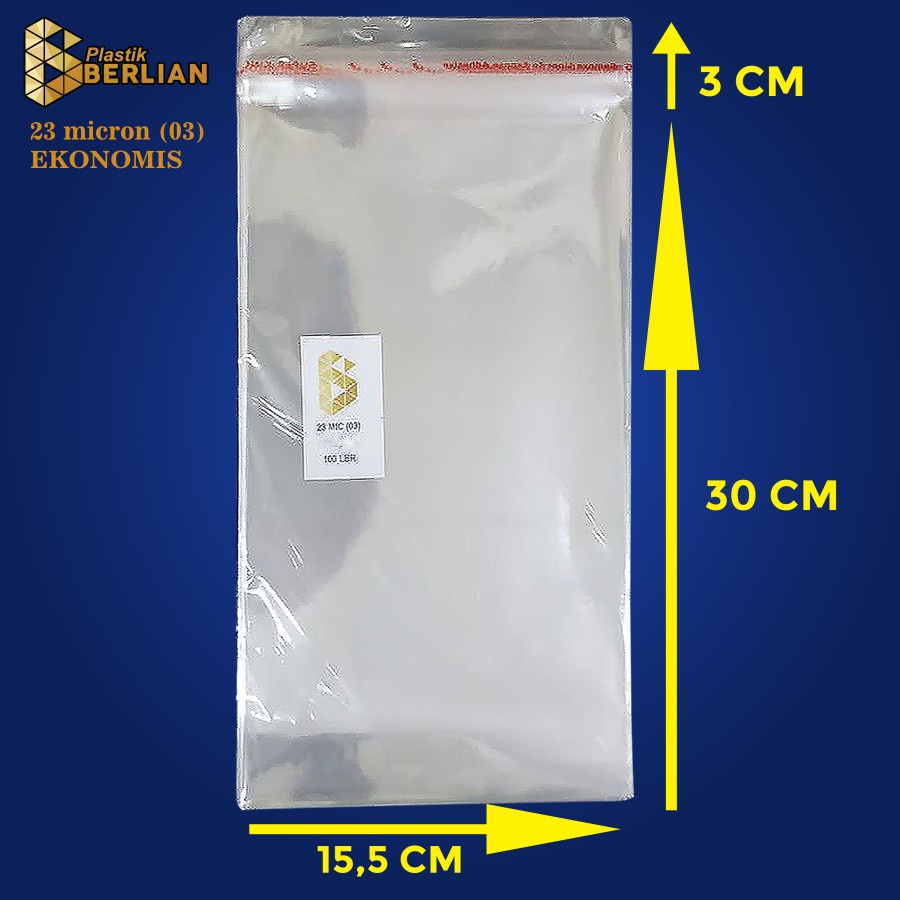 

15,5 x 30 cm Plastik OPP EKONOMIS 23micron (100 lbr) (lem/seal)