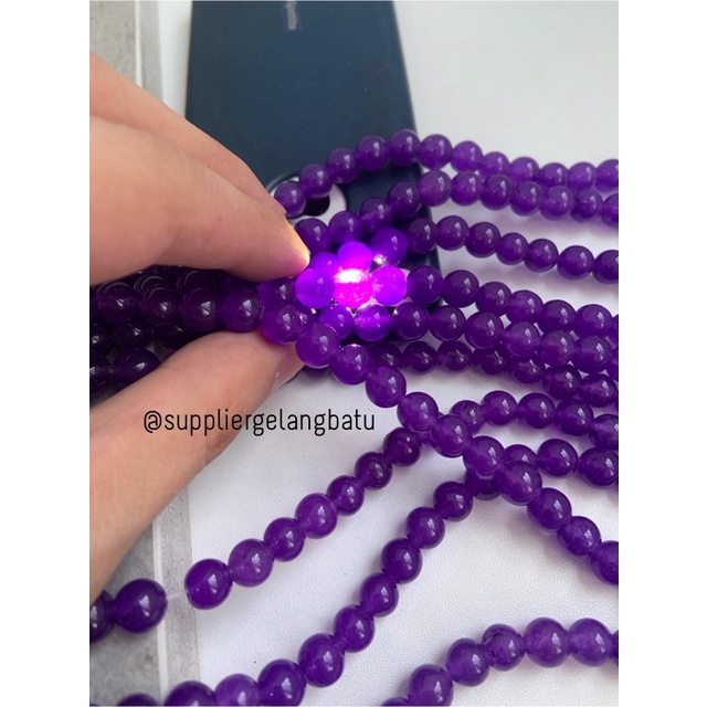 Bahan batu giok aventurine ungu 8mm akik bahan rangkai gelang kalung