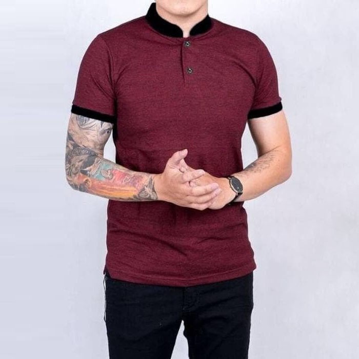 Kaos Polo Pria Polo Shirt Kerah Shanghai Polos Merah Maroon Lengan Pendek BIG SIZE JUMBO XXL / 3XL