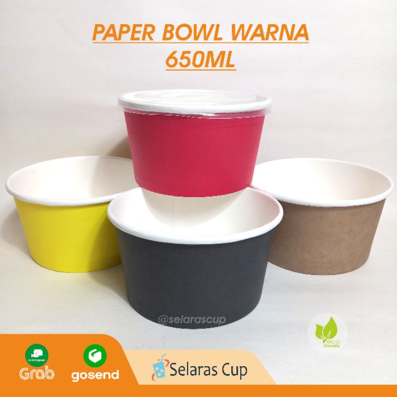 ISI 100 paper bowl 650 ml warna - paperbowl warna - rice bowl warna - mangkuk nasi kertas - mangkok 