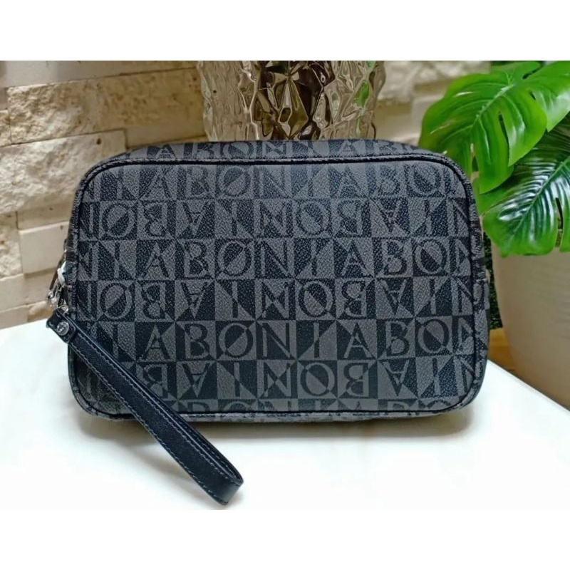 tas bonia original clutch pouch cowok monogram hitam