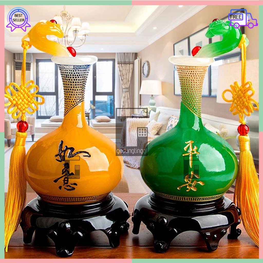 Pajangan Hiasan Patung Imlek Labu Holo Hulu Wu Lou Wulou Pumpkin Gantungan Tassel Matra Mantra Hoki Fengshui Hongshui Rejeki Keberuntungan Botol Gourd Kendi Asli Original Mengusir Pengusir Roh Jahat Rumah Cina Ukuran Besar Sedang Kecil Small Medium Big