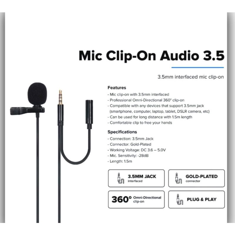 mic clip on lavalier lapel microphon audio 3,5 GL-142 untuk iphon /android pc