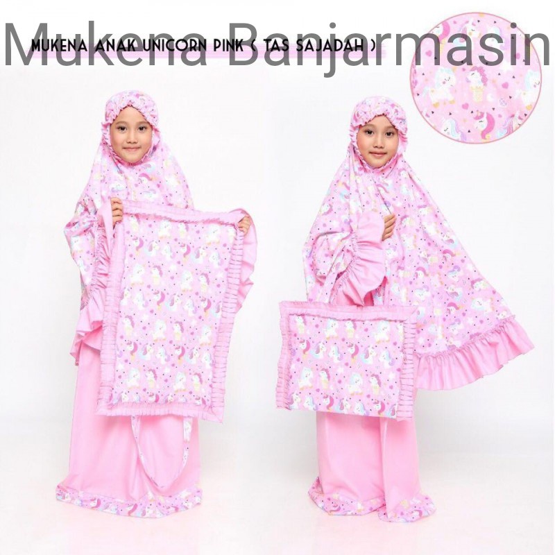 (COD) Mukena Banjarmasin - (COD) Mukena Anak Unicorn Pink  Tas Sejadah