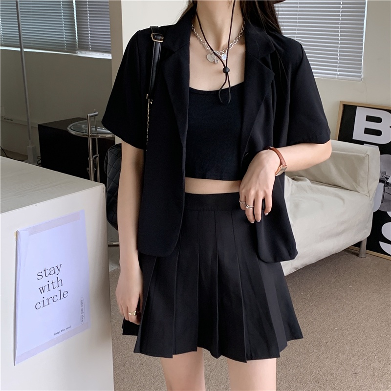 Blazer Korea Crop Jaket Wanita Terbaru Blezer Hitam Outer Import